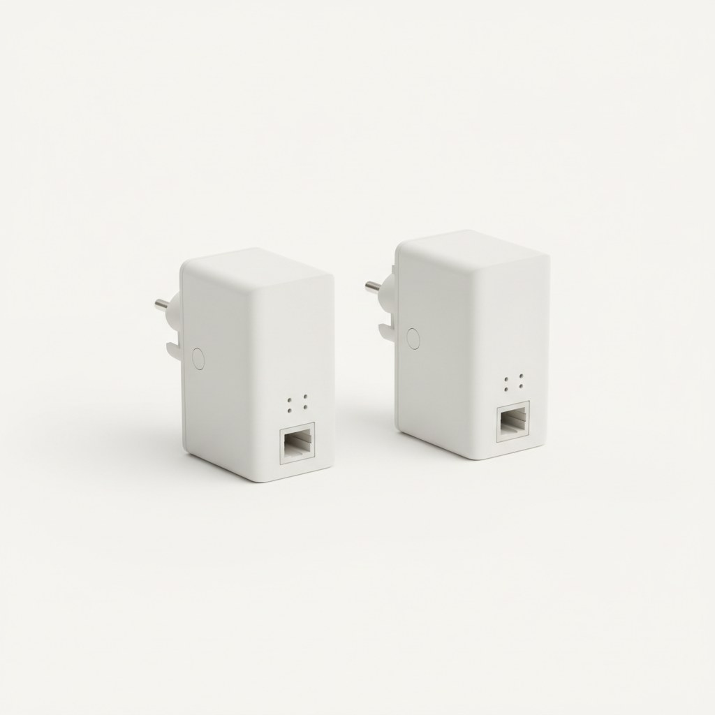 Adaptateurs CPL 1000 Mb/s, la paire, vu de trois quarts sur fond neutre
