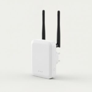 Répéteur Wi-Fi 6 double bande AX1500, vu de trois quarts sur fond neutre