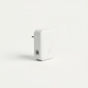 Répéteur Wi-Fi bi-bande AC1200 sur prise, vu de trois quarts sur fond neutre