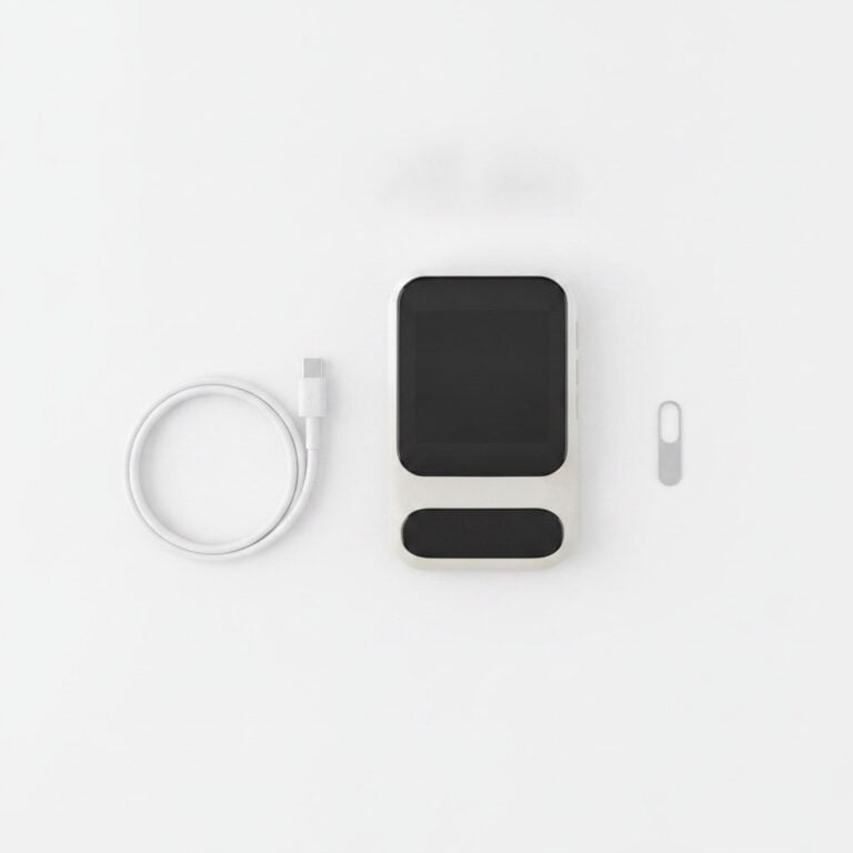 Contenu du colis à plat : boîtier, câble USB-C et outil d'extraction du tiroir