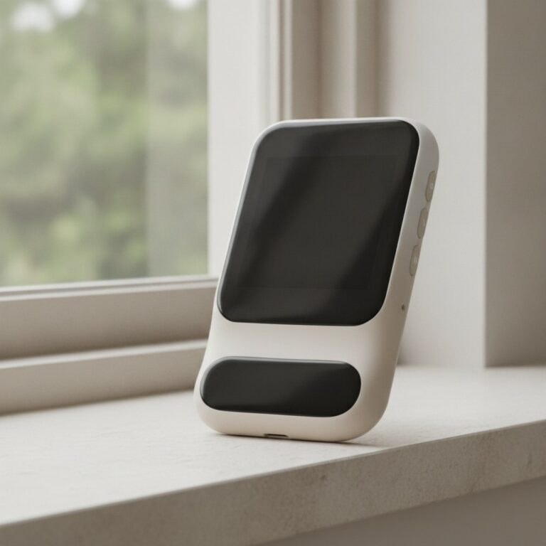 Point d'accès mobile 5G posé sur un rebord de fenêtre en pierre claire